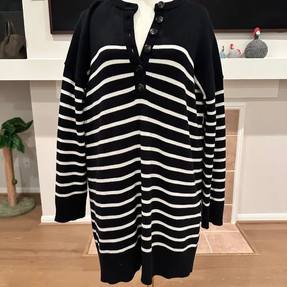 Sezane Evelyn Dress Navy / Ecru - Size M - Picture 8 of 11